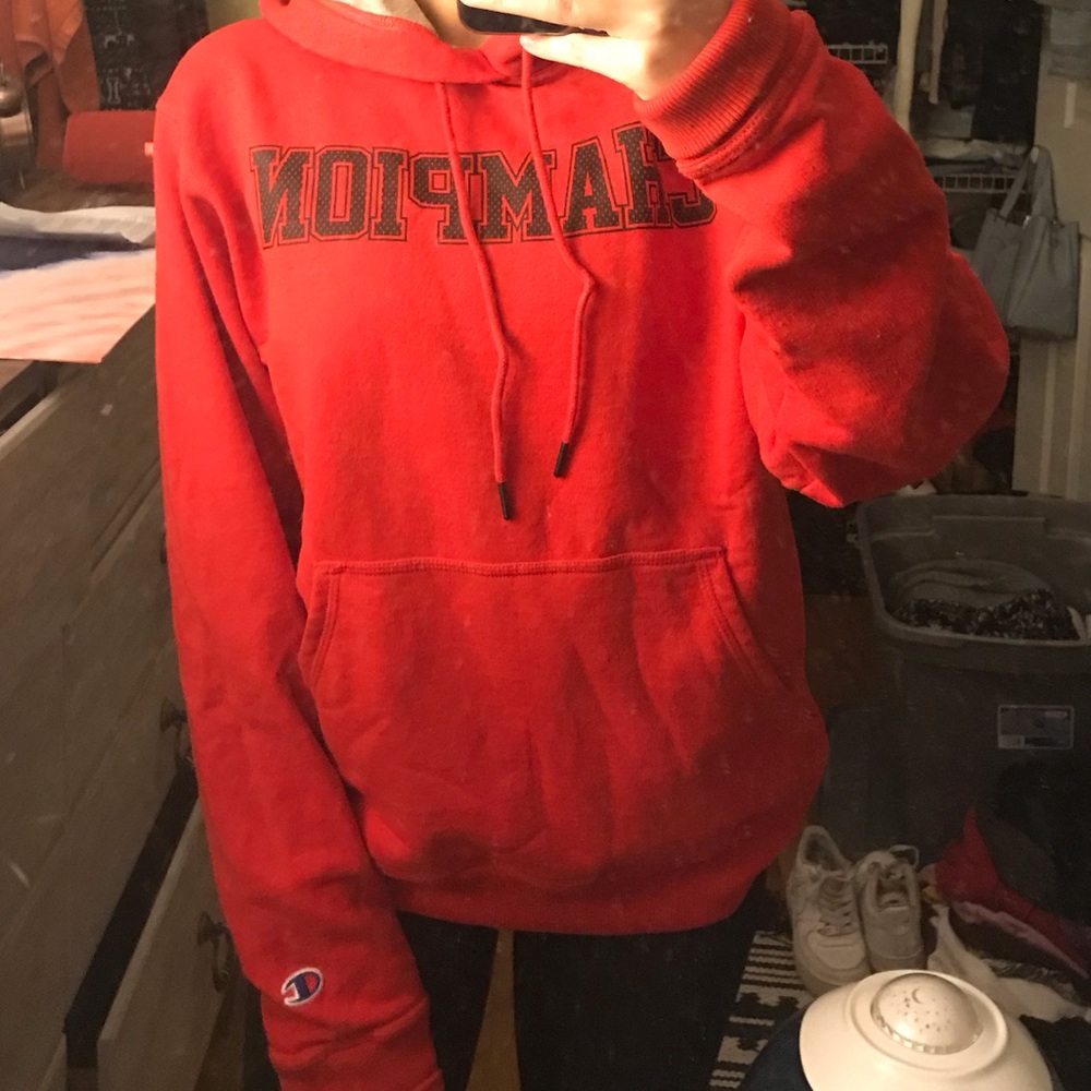 Red champion hoodie